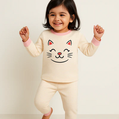 Baby Warm Pajama Set Kitty Stripes Pink - Sunshine