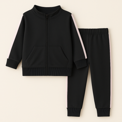 Kids Polyester Zipper Tracksuit Black - Oolaa