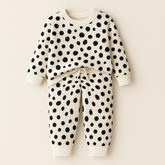 Kids Printed Fleece Tracksuit Polka Dots Black & White - Mini Charm