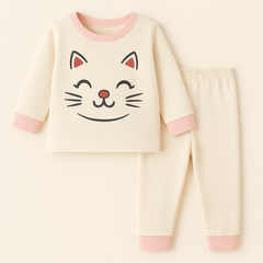 Baby Warm Pajama Set Kitty Stripes Pink - Sunshine
