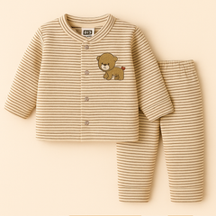Baby Warm Sleepsuit Stripes Bear Brown - Sunshine