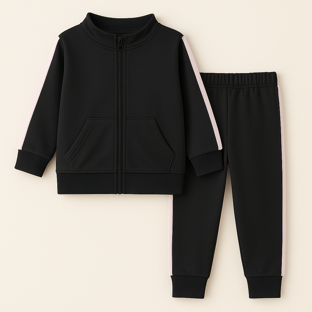 Kids Polyester Zipper Tracksuit Black - Oolaa